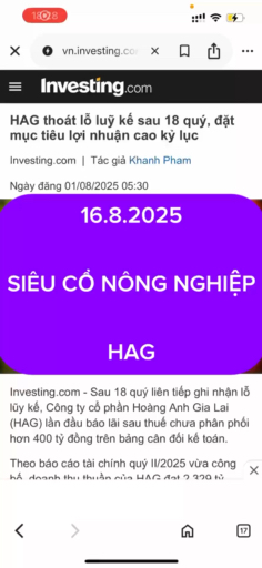 16.8.2025 SIÊU CỔ NÔNG NGHIỆP HAG #chungkhoan #chu