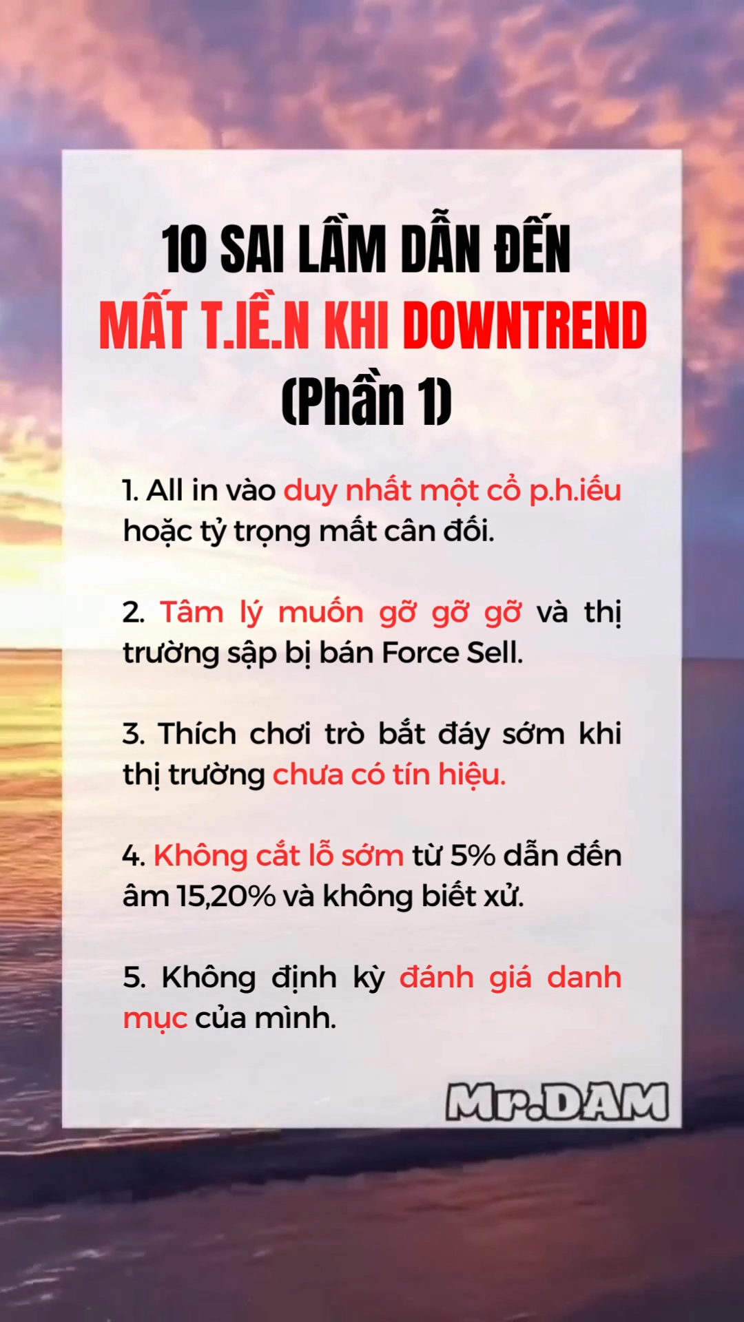 10 SAI LẦM DẪN ĐẾN MẤT TIỀN KHI DOWTREND!