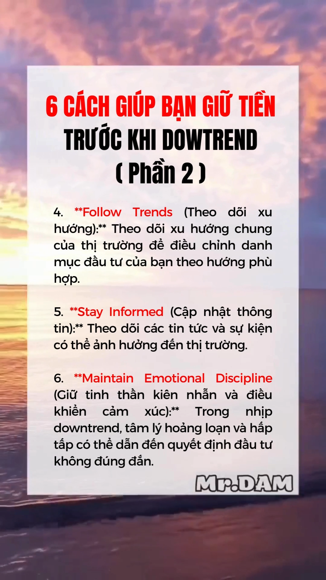 6 CÁCH GIÚP BẠN GIỮ TIỀN TRƯỚC KHI DOWTREND (PHẦN 